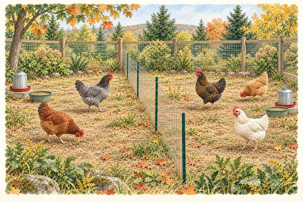 Deux nouvelles poules disposent d’un grand espace séparé avec eau et nourriture près du groupe établi
