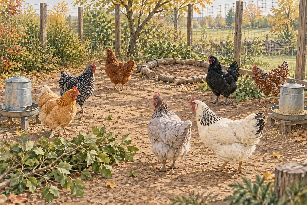 Plusieurs poules se rencontrent dans un grand parcours de jour, sans pondoir extérieur