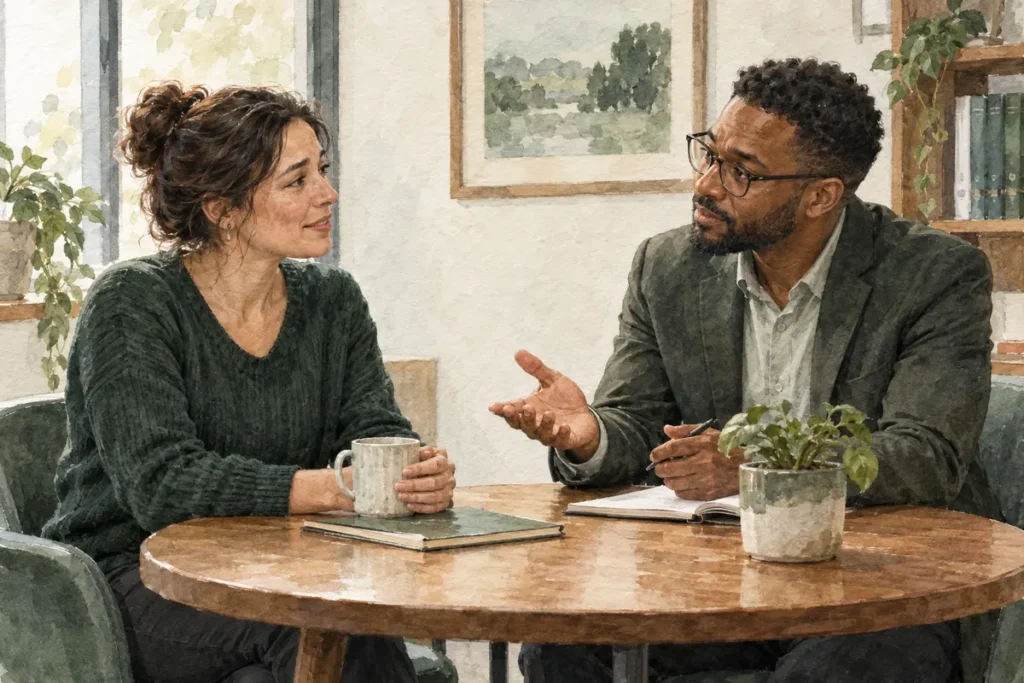 Two colleagues checking their understanding during a difficult conversation