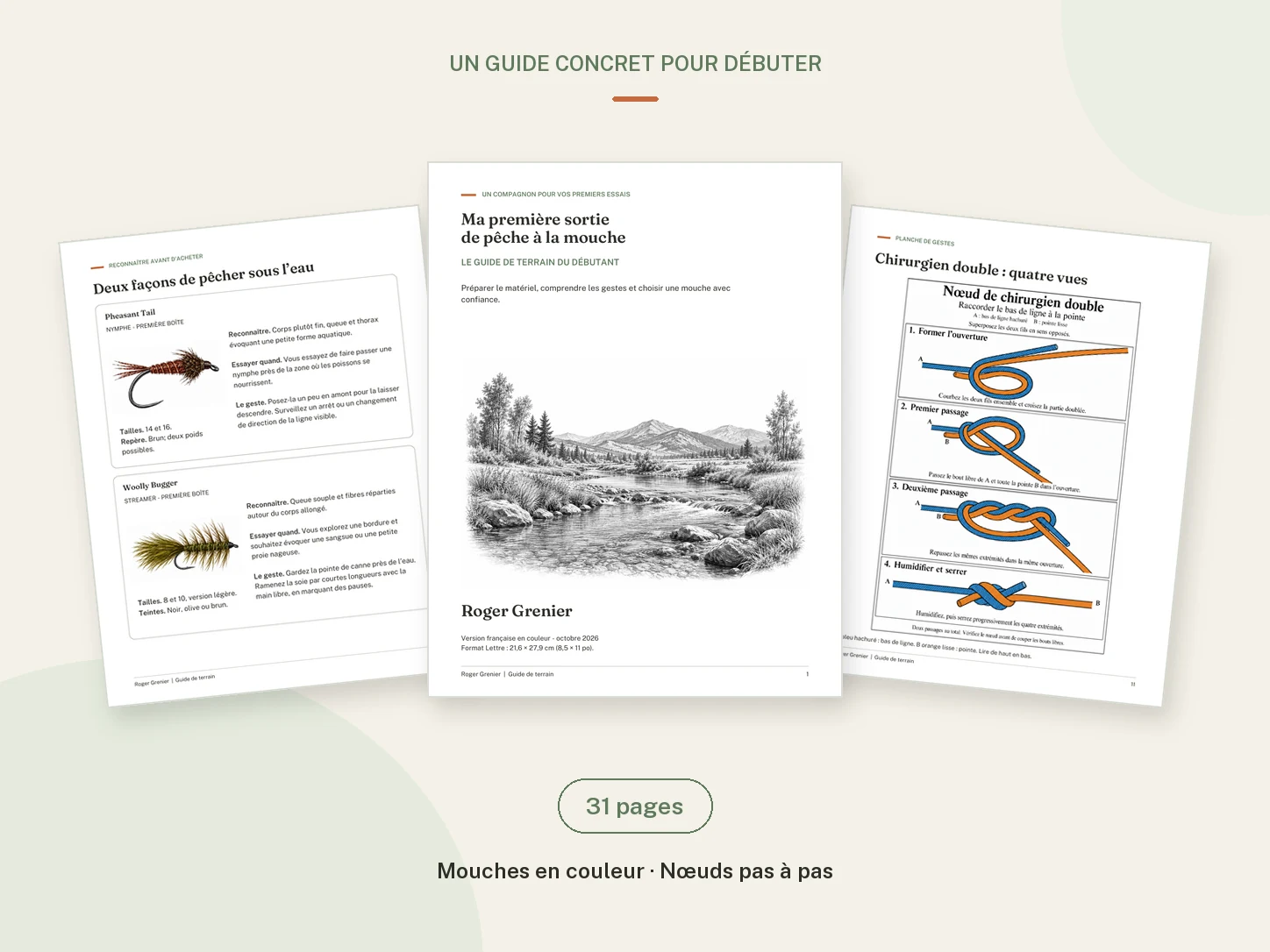 Couverture et pages réelles du guide gratuit Ma première sortie de pêche à la mouche